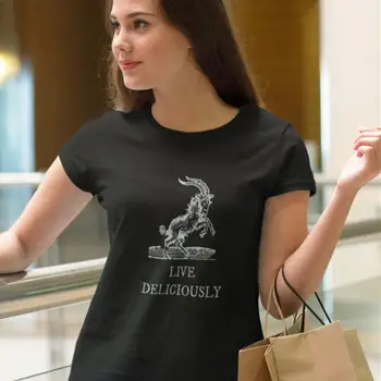 

Satanic T-Shirt Live Deliciously T Shirt Gray Printed Women tshirt O Neck Cotton Street Wear Short-Sleeve Ladies Tee Shirt
