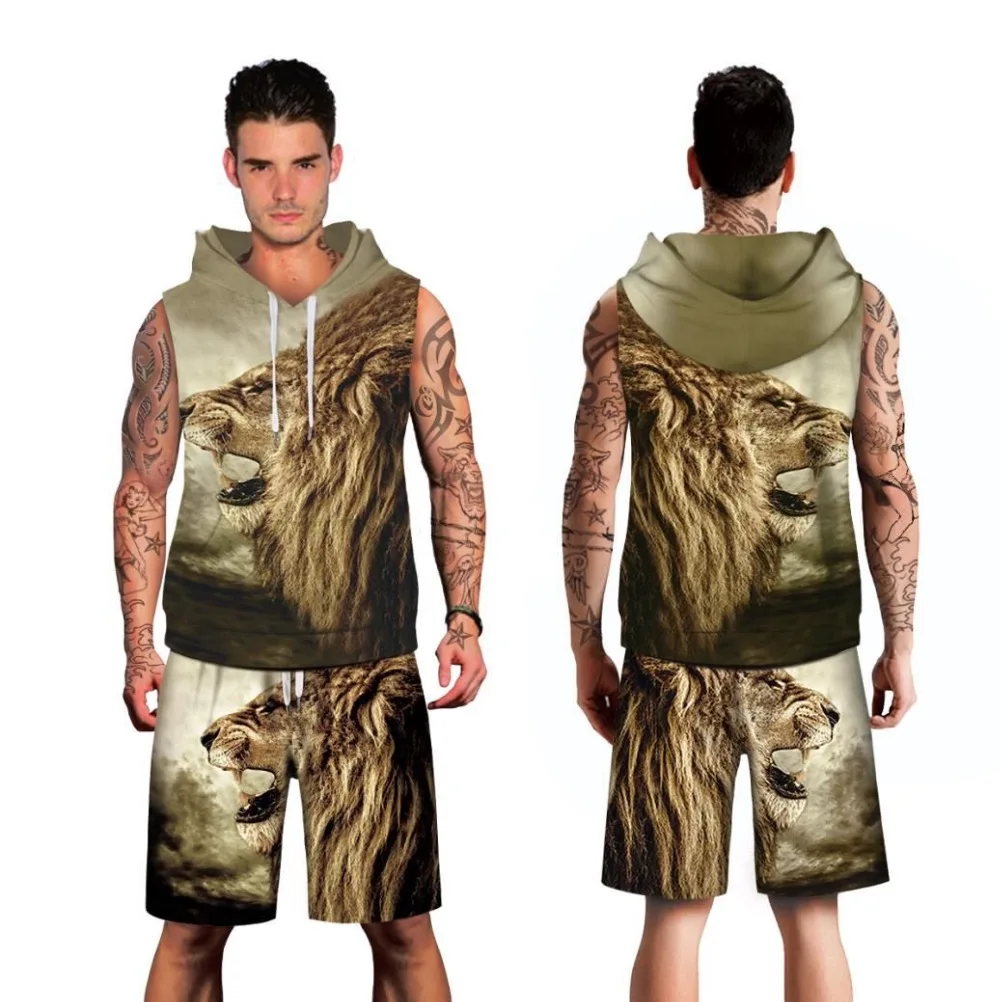 Men's summer Sport Run Suits Quick Dry vest+shorts/2pc