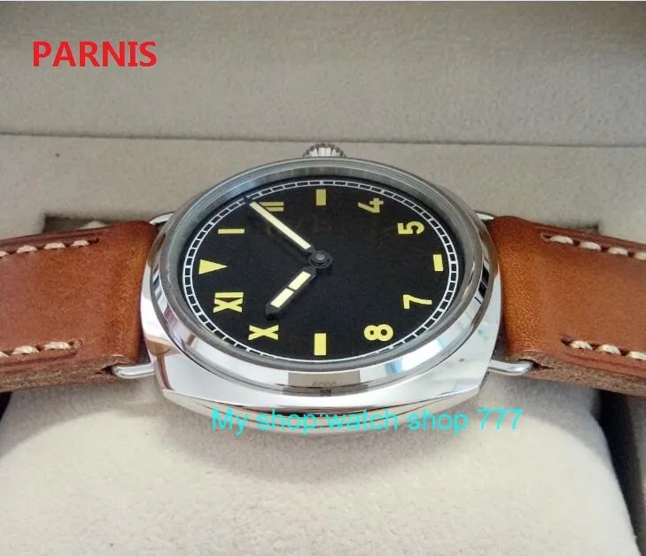 47 мм parnis с черным циферблатом, азиатские 6497, 17 драгоценностей, механические мужские часы с ручным заводом, светящиеся механические часы zdgd54a