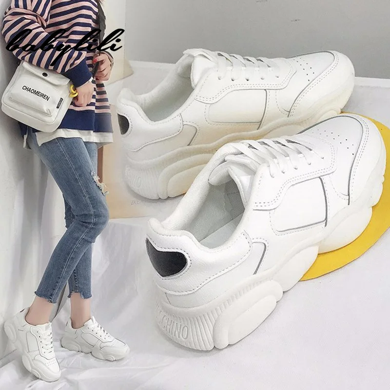 

Woman Casual Thick Bottom Comfort Shoes 2019 New Summer Fashion Woman Chunky Sneakers Female Breathable Lace-up Women's Shoes