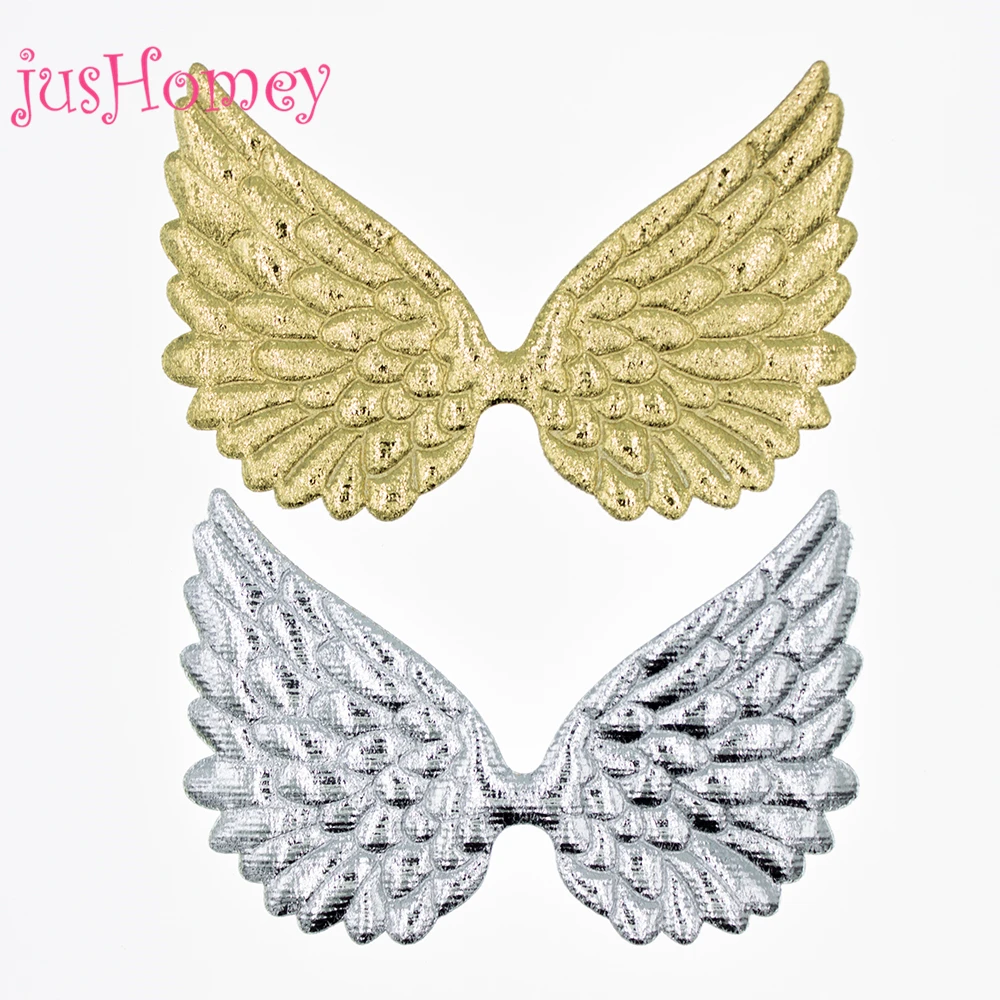 10PCS Metallic Gold Fabric Angel Wing Appliques 3.93" Embossed Angel