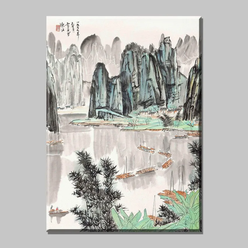 Chinese Landscape paintings and china boat canvas pictures vintage home decor on the wall art decorative for living room