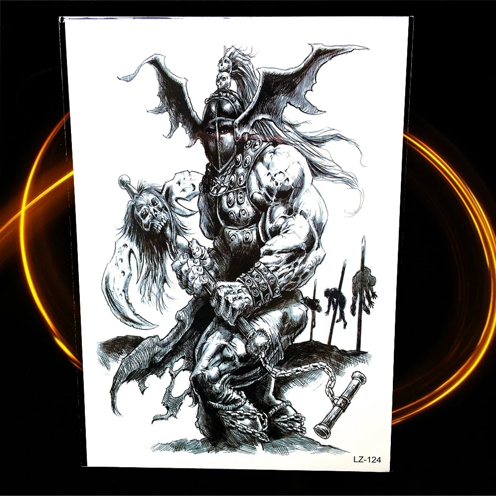 Греческий миф герой Спартанс временная татуировка наклейка Мужская тело рука Татуировка рукав водонепроницаемый поддельная вспышка сила Татуировка воина черный - Цвет: HLZ124