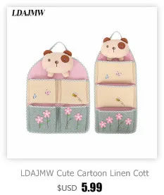 LDAJMW Linen Cartoon Monkey Embroidery 1-4 Pockets Wall Hanging Storage Bag Children Room Organizer Pouch