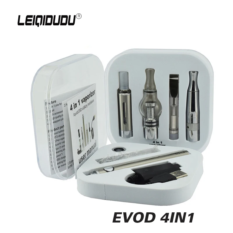 Leiqidudu комплект вапоризаторов evod 4 в 1 электронная сигарета vape ручка для воск, сушеная трава масляный распылитель с evod батарея