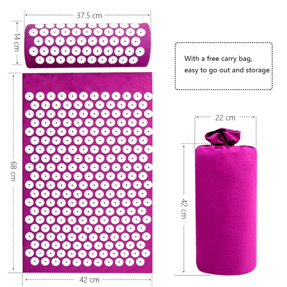 Acupressure Mat and Pillow Set Fitness Yoga Massage Mat Relief Body Pain Acupuncture Cushion with Carry Bag(general sectio)