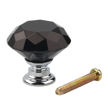 

8 X 40mm Diamond Black Crystal Glass Door Cupboard Knobs Pull Handle Drawer Kitchen Cabinet+ Screw Set