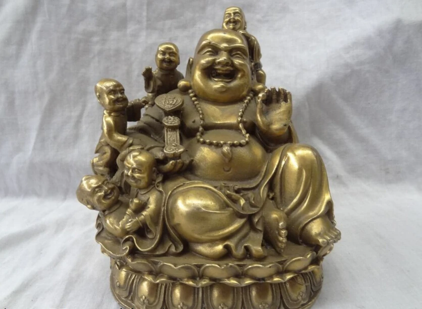 

song voge gem S3280 Chinese Pure Brass Buddhism RuYi Happy Laugh Maitreya Buddha 5 Kid Child Statue