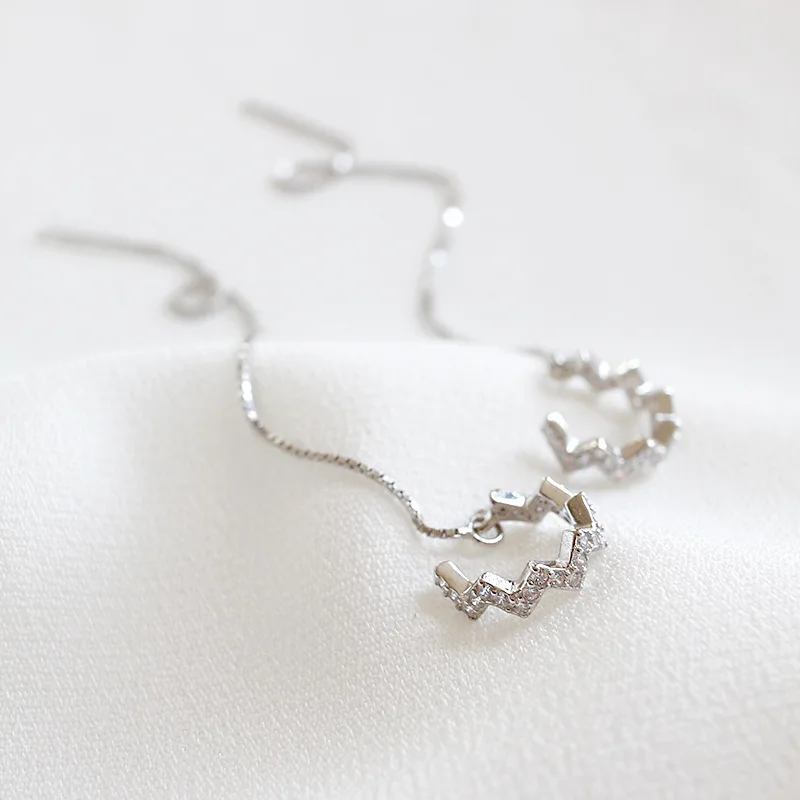 

Women's Authentic 925 Sterling silver Waterwave /Wave Twisted Threader /Clip long dangle Earrings Fine jEWELRY E6