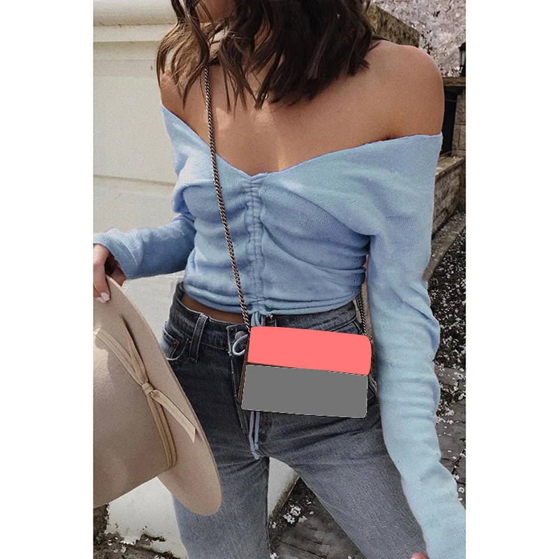 

Sweater Women Sexy Off Shoulder V-Neck Solid Drawstring Women Sweaters Knitted Jumper Tops Long Sleeve Pullover Sweater WS9771M