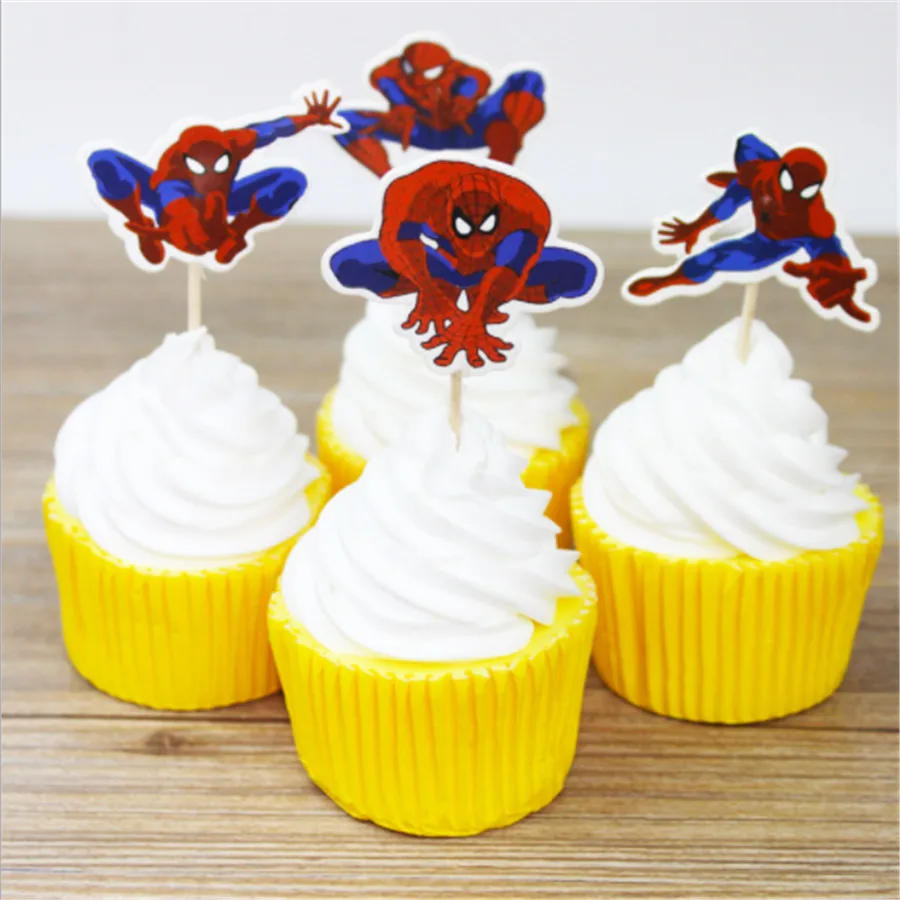 

24pc/set Spiderman Cake Topper Cupcake Inserts Card Kids Birthday Baby Shower Party Supplies Cake Baking Superhero Decoration