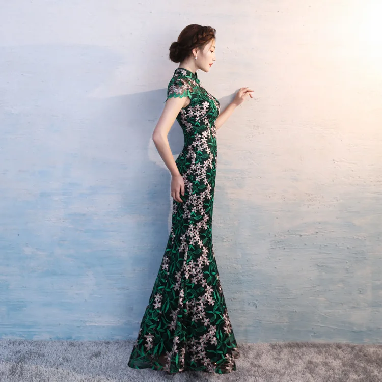 Women's Royal Blue Trailing Strapless Qipao Evening Dresses Chinese Traditional Brocade Long Mermaid Backless Plus Size 3XL  (4)
