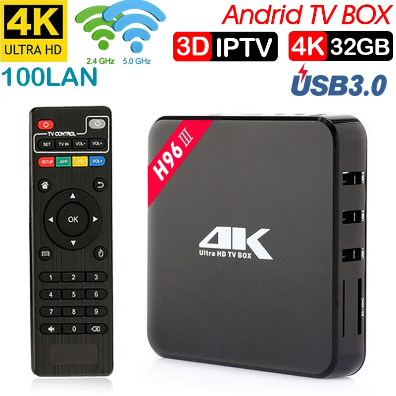 

Xinways H96-III smart android 7.1 Rockchip RK3328 4GB RAM 32GB ROM Set Top Box Android 7.1 RK3228 2.4G/5G Wifi BT4.0