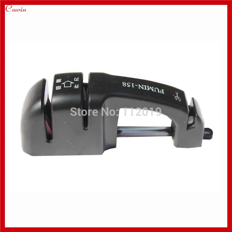 

New Portable 2 Slots Multifunction Diamond Knife Sharpner Outdoor Kitchen Knives/Scissors Sharpener with ABS Handle