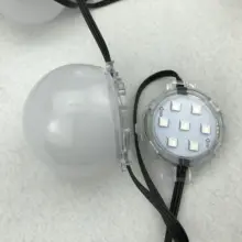 UCS2903 DC24V адресуемый RGB Полноцветный пиксельный модуль; IP68 Номинальная; 65 мм матовая крышка; 50 мм база; 7 светодиодов; 1,68 Вт; 18AWG полностью черный провод