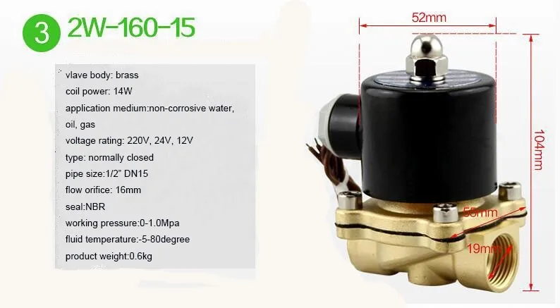 2W160-15 1/" NC Pnumetic водяной клапан закрытый масляный воздушный электромагнитный клапан DC12V/DC24V/AC110V/AC220V/AC380V