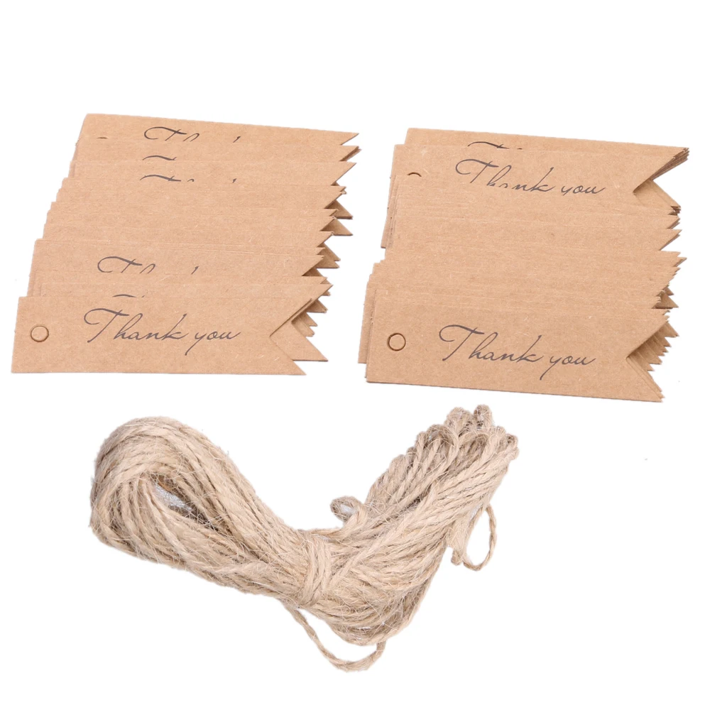 100pcs Blank/thank you Kraft Paper Hang Tags Wedding Party Label Gift Cards