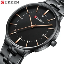 CURREN Black Mens Quartz Wristwatch Stainless Steel Waterproof Automatic Watches Calendar Dial Luxury Business Dress Clock eyki men s watches women full stainless steel business dress quartz wristwatch unisex strip waterproof golden date lovers clock