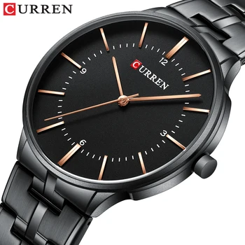 

CURREN Black Mens Quartz Wristwatch Stainless Steel Waterproof Automatic Watches Calendar Dial Luxury Business Dress Clock