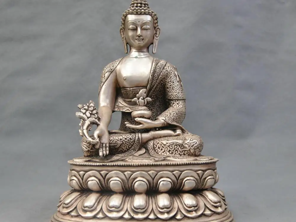 

15'' China Silver Bronze Buddhism Sakyamuni Buddha Bronze Statue