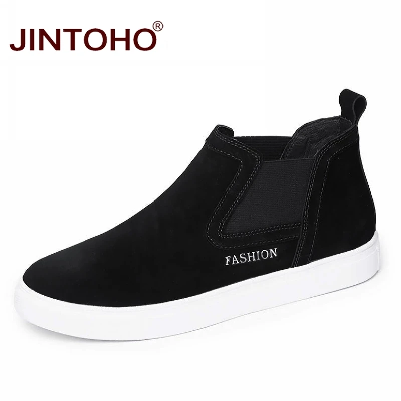 

JINTOHO Winter Men Genuine Leather Shoes Slip On Leather Men Shoes Ankle Genuine Leather Men Boots Fashion Male Leather Boots