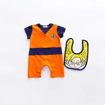 

Wukong Baby Clothes Set Short Sleeved Kids Rompers with Son Goku Monkey King Bibs Infant Boy Saliva towel 100 Day Jumpsuit Cloth