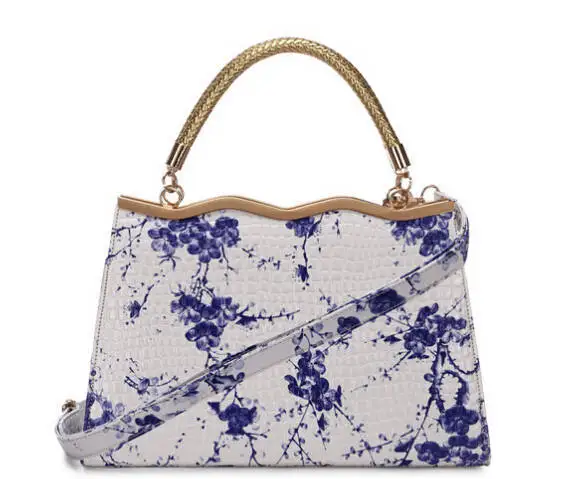 

Hot sale Fashion Women Handbag Crocodile Style Blue & White Porcelain Pattern Designer Shoulder Bags Vintage Messenger BagXA195C