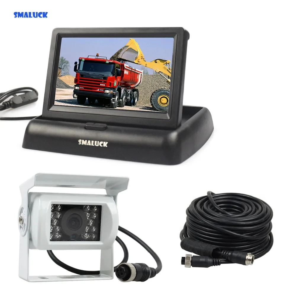 

SMALUCK DC 12V-24V 4.3"TFT LCD Car Monitor Display + 4 Pin IR Night Vision Rear View Camera for Bus Truck RV Caravan Trailers