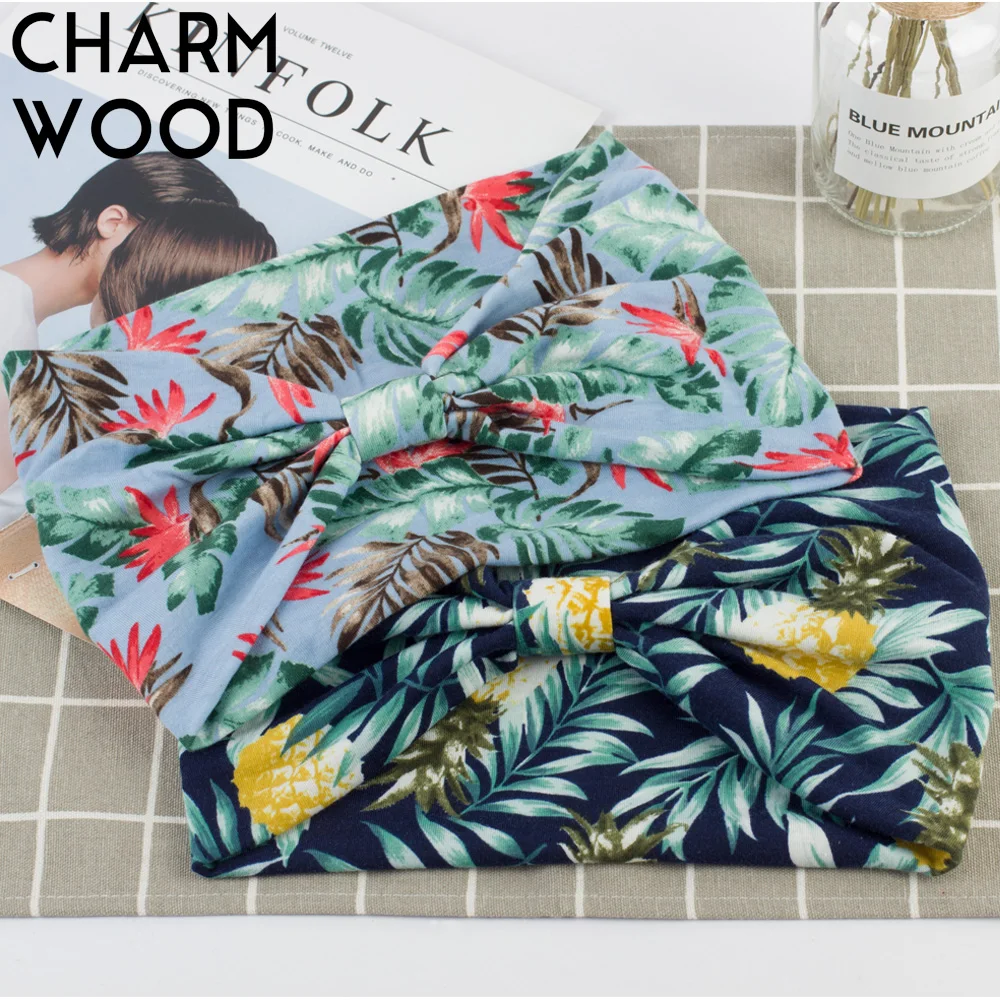

CHARM WOOD Women Floral Knotted Headband Summer Bohemia Wide Stretch Hair Band for Girls Elastic Turban Spa Headbands DQ468C