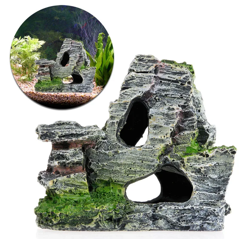 Аквариум с видом на горы каменная пещера дерево мост аквариум украшение Rockery Decor