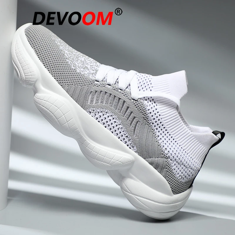 

2019 Summer Running Shoes for Men Mesh Sport Shoes Men flyknit Breathable Zapatillas Running Hombre Sock Chunky Sneakers Men 46