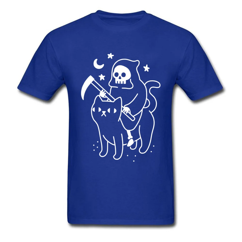 Death Rides A Black Cat T-Shirt Funky Short Sleeve Unique All Cotton Round Neck Men Tees Party Tee Shirts Summer Death Rides A Black Cat blue
