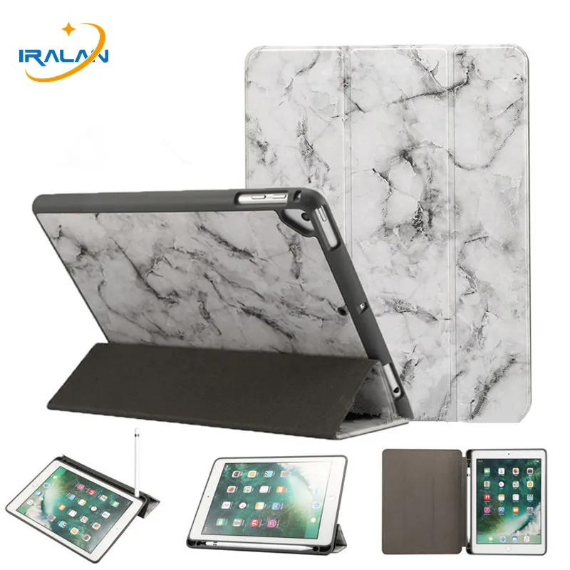 

Marble Pattern Case For apple new iPad 2018 2017 Pro 9.7 Cover With Pencil Holder For iPad Air 1 2 5 6 Smart sleep wake up Funda