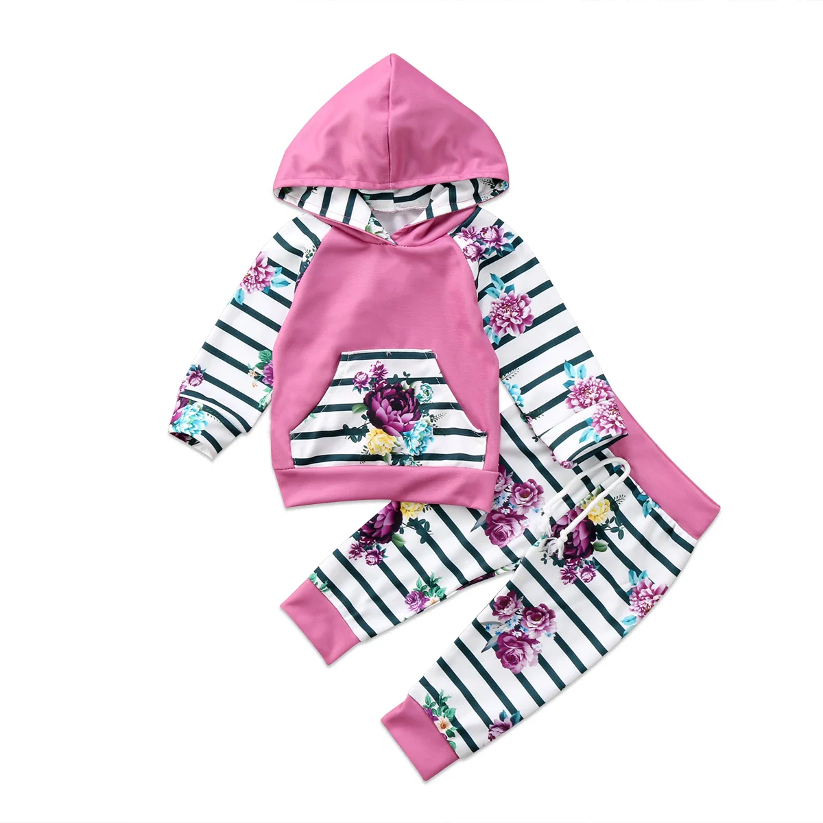 

Newborn Toddler Babys Kids Girls Clothes Sets Long Sleeve Casual Floral Hooded Tops Long Pants Outfits Baby Girl Clothes Set