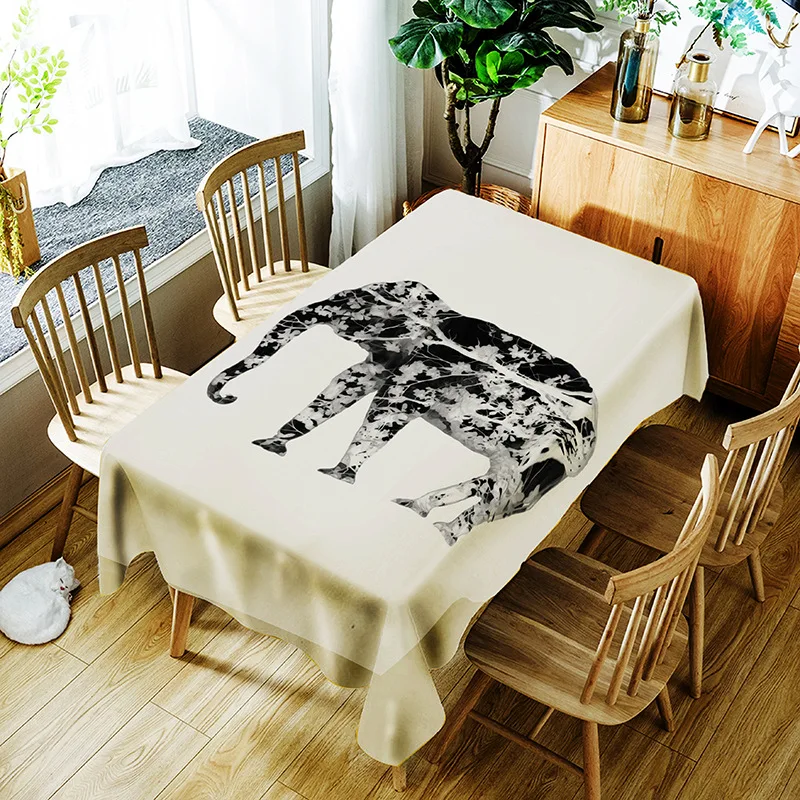 

Cartoon Tablecloth Creative Elephants and Cute Bird Tree Digital Printing Polyester Waterproof Table Cloth Cover for Children