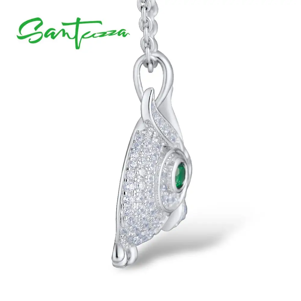 SANTUZZA, серебряные ожерелья, подвески для женщин, подвеска в виде совы, подходит для ожерелья, сверкающий белый CZ, 925 пробы, серебро, модное ювелирное изделие
