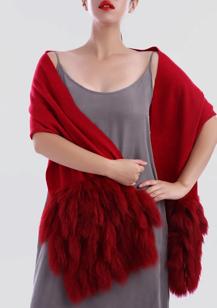 Роскошный шарф женские зимние Осень-весна шаль из чистого кашемира натуральным лисьим меховая отделка S21