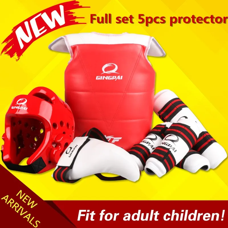 

Wholesale WTF approved Taekwondo protectors suite Helmet chest shin arm guards Child karate headgear MMA kick body hugo Helmets