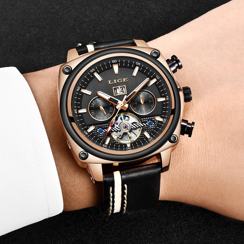 LIGE Automatic Watch Top Brand Luxury Mechancial Watch Male Leather Waterproof Sport Men Watch Business Wristwatch Reloj Hombre LIGE Automatic Watch Top Brand Luxury Mechancial Watch Male Leather Waterproof Sport Men Watch Business Wristwatch Reloj Hombre