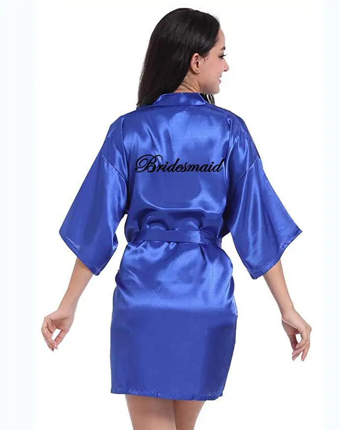 new bride bridesmaid robe with white black letters mother sister of the bride wedding gift bathrobe kimono satin robe