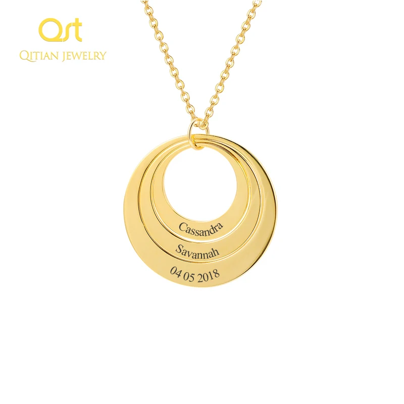 

Personalized Engraved Necklace ,Three Disc Name Necklace ,High Quality Stainless Steel Custom Jewelry For Women