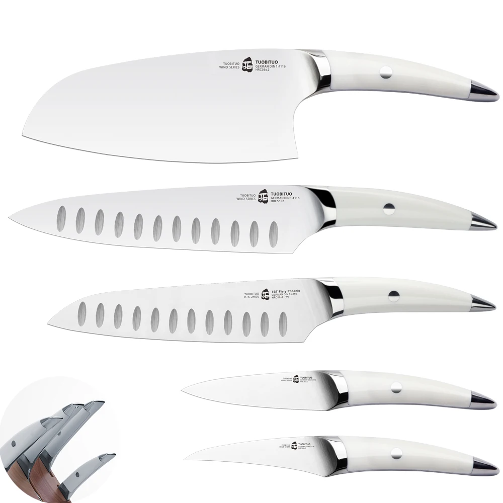 TUOBITUO 5pcs/kit Kitchen Knife Sets 8" Chef Knife with Cleaver
