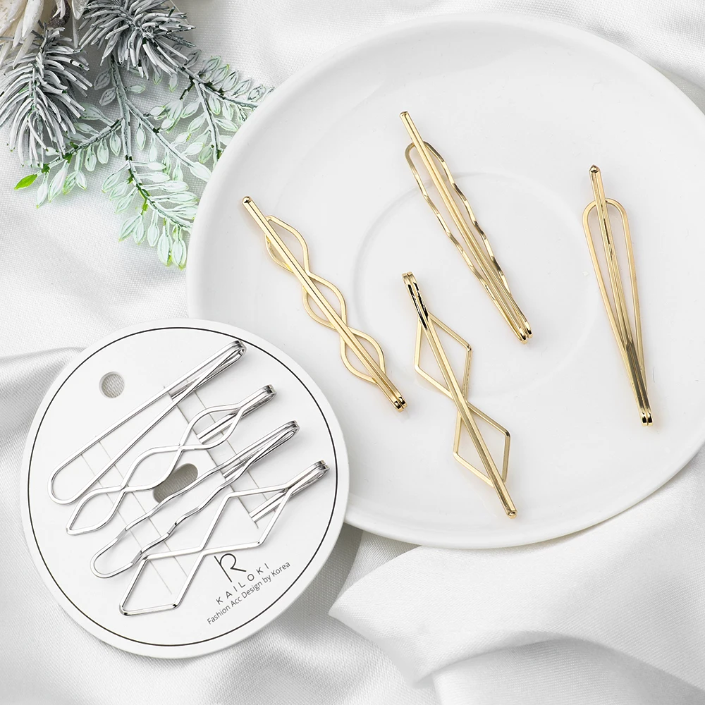 

2/4pcs Korea Style Simple Metal Hair Clips Set Geometric Rhombus Gold Silver Color Hairpins Fashion Hair Accessories for Women