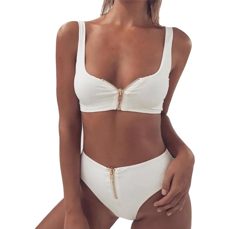 

Vertvie Solid Bikini Set Women Front Zipper Swimsuit Female High Waisted Summer Brazilian Swimwear Bathing Suit Solid Beachwear1