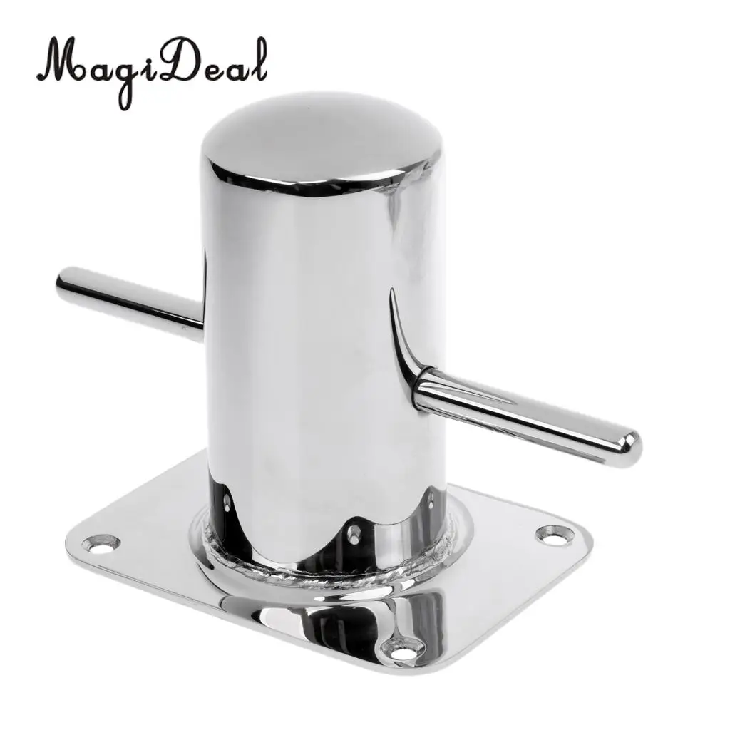 MagiDeal Polished Marine 316 Stainless Steel Single Cross Bollard Boat Yacht Mooring Cleat Hardware With Heady Duty Base Silver