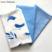 Хлопок саржевая ткань живопись чернилами стиль мультфильм синие птицы оставить точки ткани для комплект кровати «сделай сам» Подушка платье Декор ручной работы