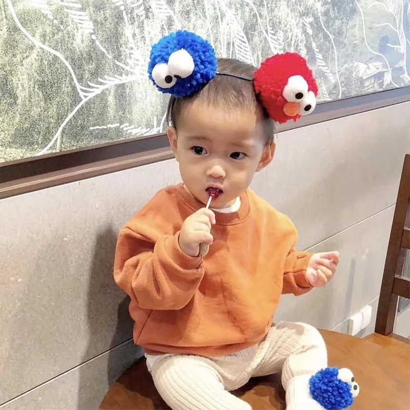 

Baby Boys Sesame Street Big Eyes Pompom Headbands Toddler girls Cartoon Elastic Nylon Hair band Children Head Accessories