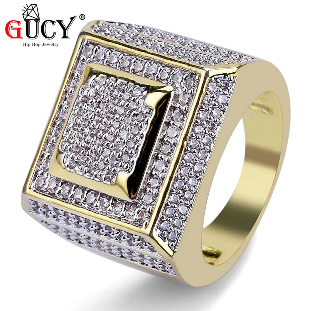 GUCY Hip Hop Men's Ring Copper Gold Color Plated All Iced Out Micro