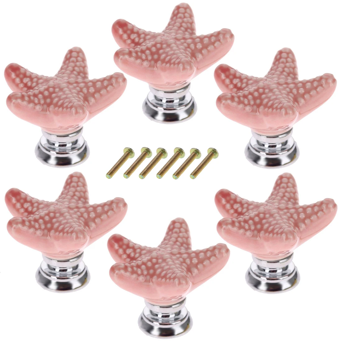 

6 pcs Set Ceramic Starfish Shaped Furniture Handles Creative Doorknob for Cabinet Drawer Wardrobe Door
