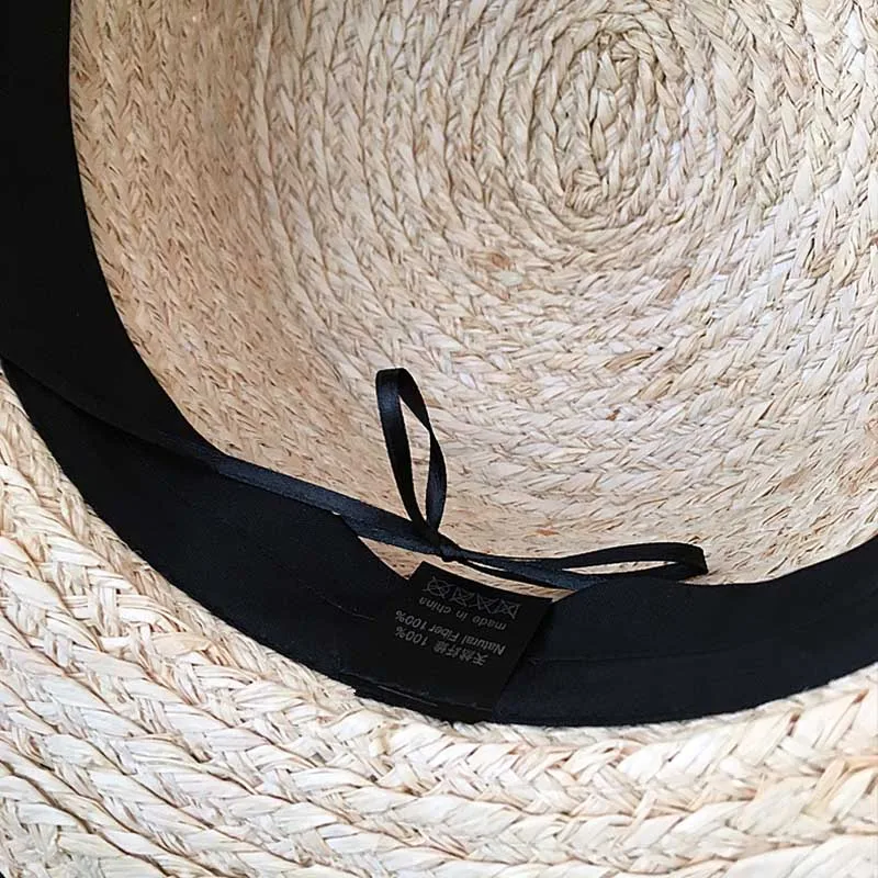 Women Classical Wheat Straw Hat Summer Cap 18cm Large Wide Brim Sun Hat Elegant Floppy Ribbon Beach Hat Vocation Derby Hat